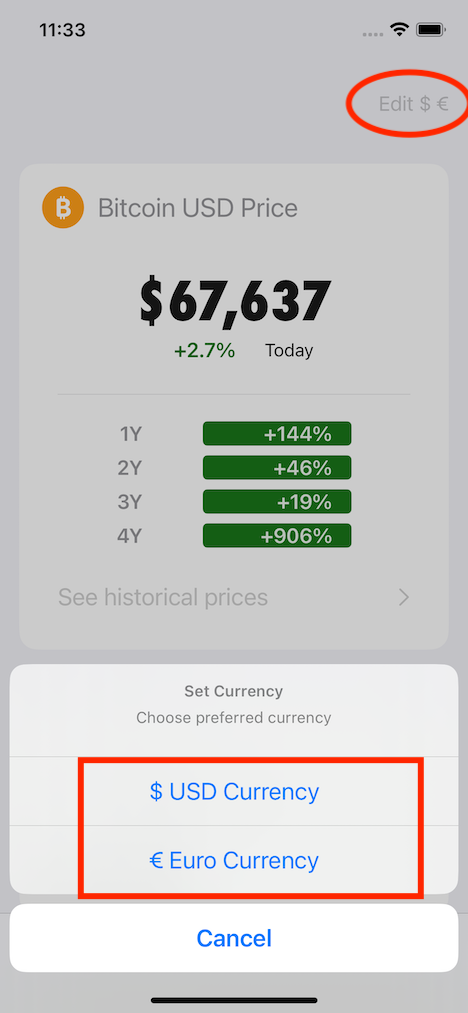 tap edit button then choose currency
